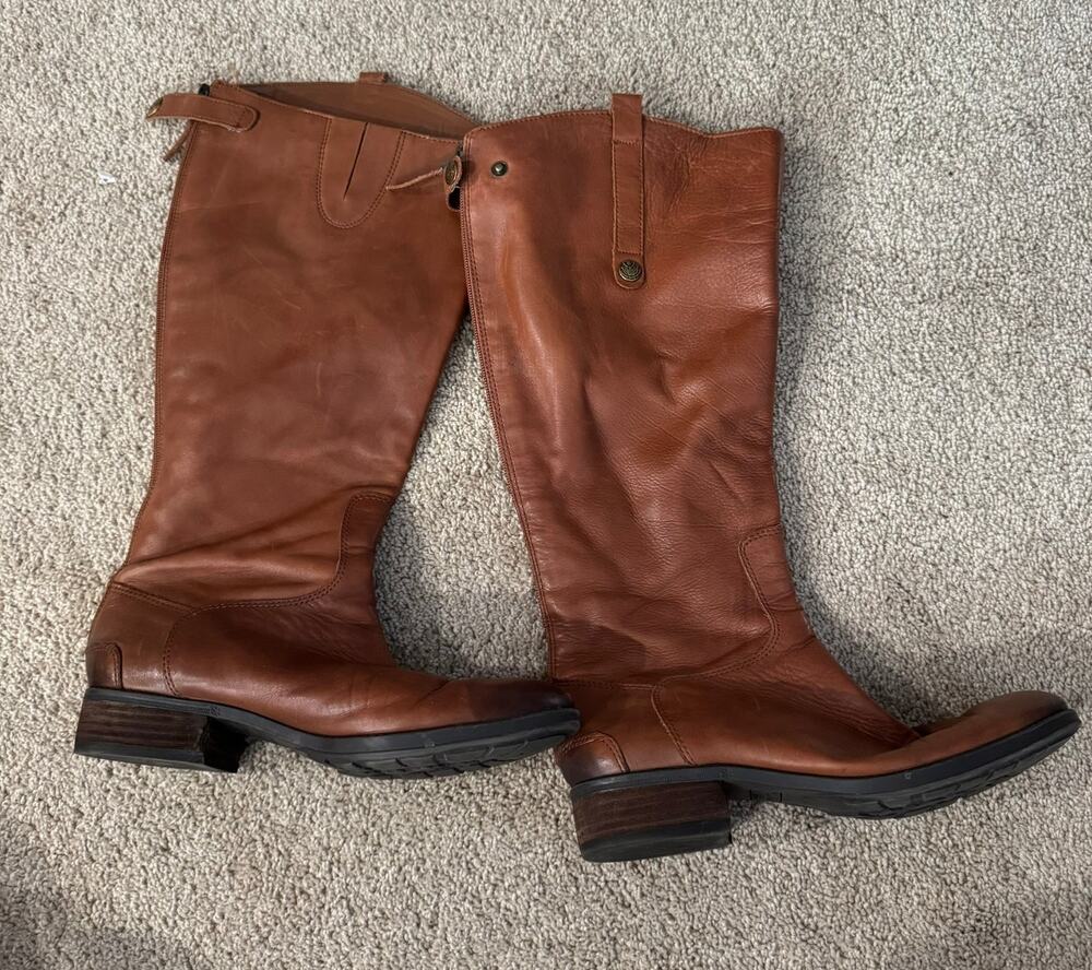 Sam Edelman Penny Tall Brown Leather Riding Boots Short Heel Women's Size 8.5